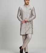 Light grey woven cotton kurta set