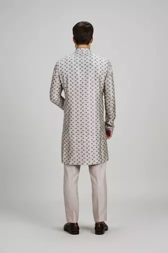 Light grey woven cotton kurta set