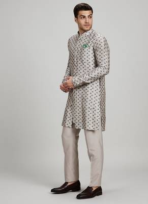 Light grey woven cotton kurta set 4