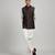 Brown woven linen nehru jacket
