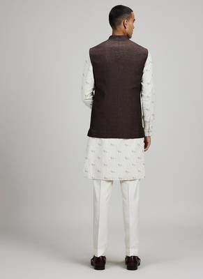 Brown woven linen nehru jacket 2