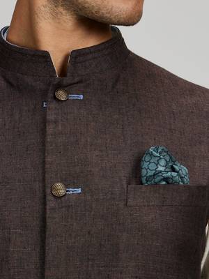 Brown woven linen nehru jacket 3