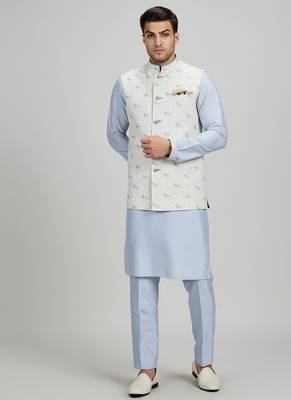 White woven cotton nehru jacket 1