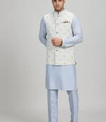 White woven cotton nehru jacket