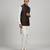 Brown woven linen nehru jacket
