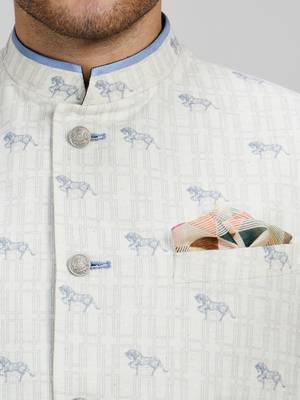 White woven cotton nehru jacket 2