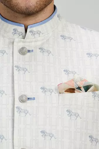 White woven cotton nehru jacket