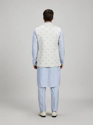 White woven cotton nehru jacket 3