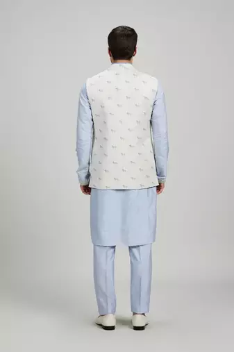 White woven cotton nehru jacket