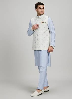 White woven cotton nehru jacket 4