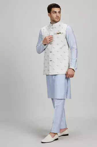White woven cotton nehru jacket
