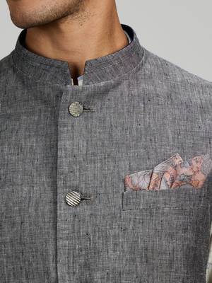 Grey woven linen nehru jacket 3