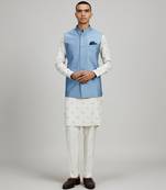 Blue woven silk nehru jacket