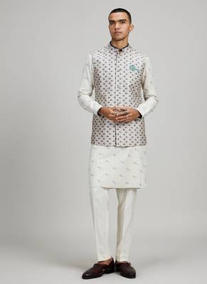 Light brown woven cotton nehru jacket 1