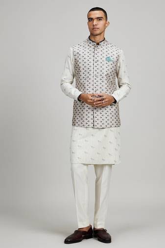 Light brown woven cotton nehru jacket