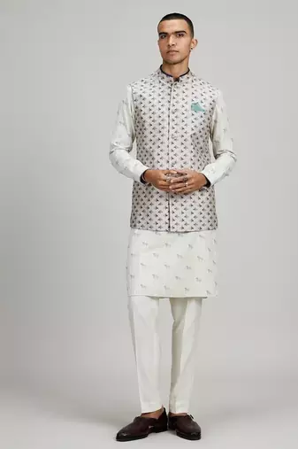 Light brown woven cotton nehru jacket