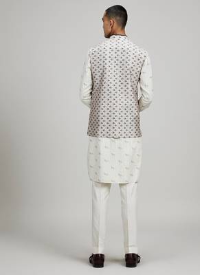 Light brown woven cotton nehru jacket 2