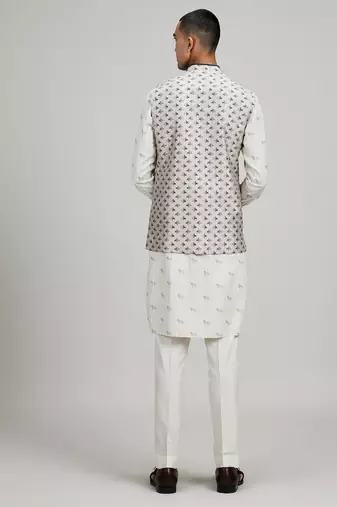 Light brown woven cotton nehru jacket