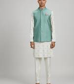 Sage green woven cotton nehru jacket