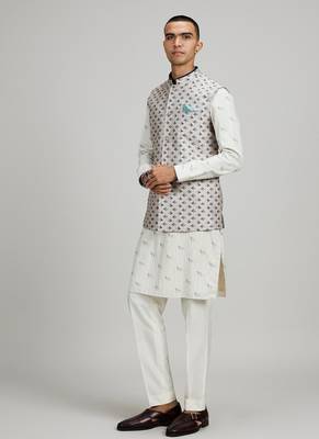 Light brown woven cotton nehru jacket 4