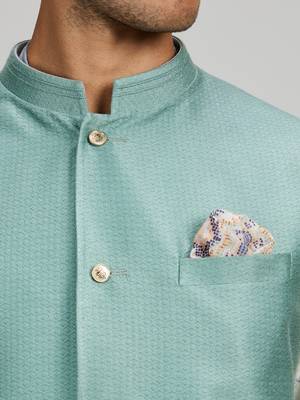 Sage green woven cotton nehru jacket 3
