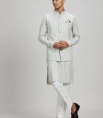 Off white woven cotton nehru jacket