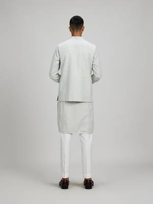 Off white woven cotton nehru jacket 2