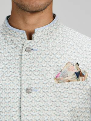 Off white woven cotton nehru jacket 3