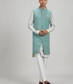 Sage green plain woven sherwani jacket