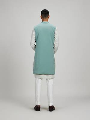 Sage green plain woven sherwani jacket 2
