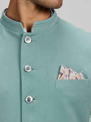 Sage green plain woven sherwani jacket 3