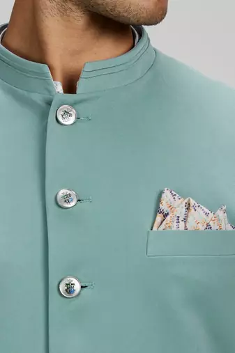 Sage green plain woven sherwani jacket