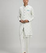 Cream woven cotton sherwani jacket