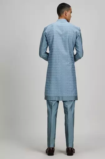 Blue woven cotton silk kurta set