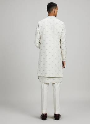 Cream woven cotton sherwani jacket 2