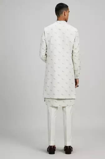 Cream woven cotton sherwani jacket