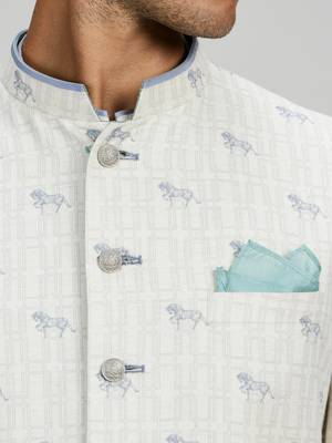 Cream woven cotton sherwani jacket 3