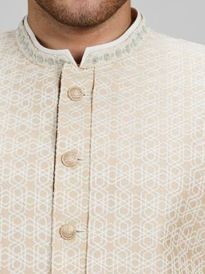 Off white woven silk sherwani jacket 3