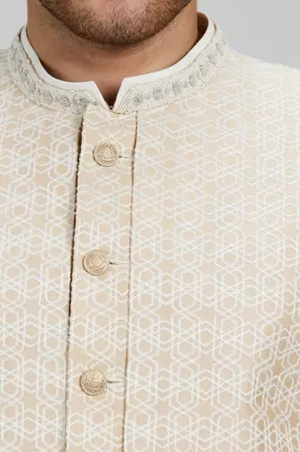 Off white woven silk sherwani jacket