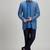 Blue matka silk woven bandhgala jacket