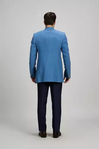 Blue matka silk woven bandhgala jacket
