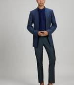 Dark blue plain woven bandhgala jacket
