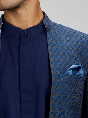 Dark blue plain woven bandhgala jacket 2
