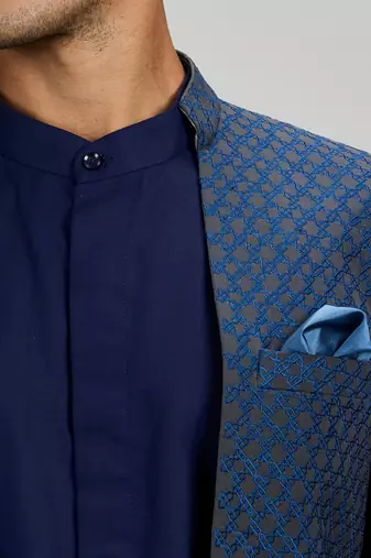 Dark blue plain woven bandhgala jacket