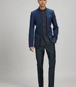 Dark blue plain woven bandhgala jacket