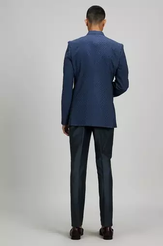 Dark blue plain woven bandhgala jacket