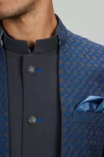 Dark blue plain woven bandhgala jacket