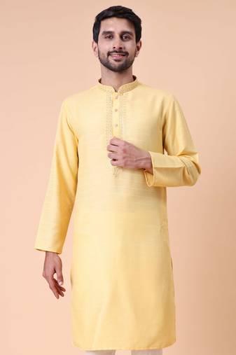 Men's mandarin collar embroidered cotton straight kurta
