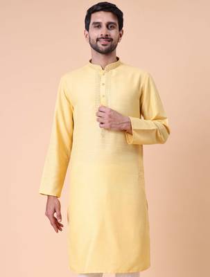 Men's mandarin collar embroidered cotton straight kurta 1