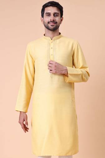 Men's mandarin collar embroidered cotton straight kurta